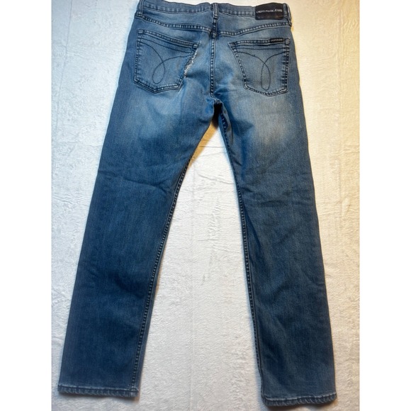 Calvin Klein Mens Jeans Straight Thrashed 34x31.5 Medium Wash Distressed‎ - Picture 11 of 12